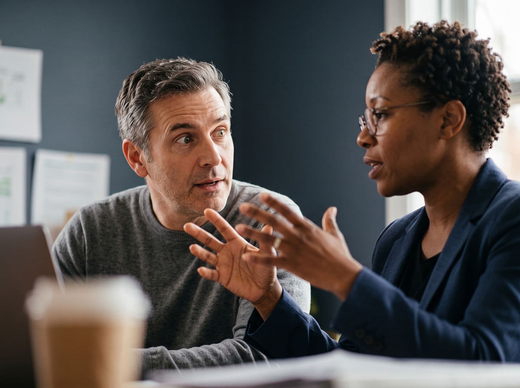 A CPA in conversation with a client, mid-explanation