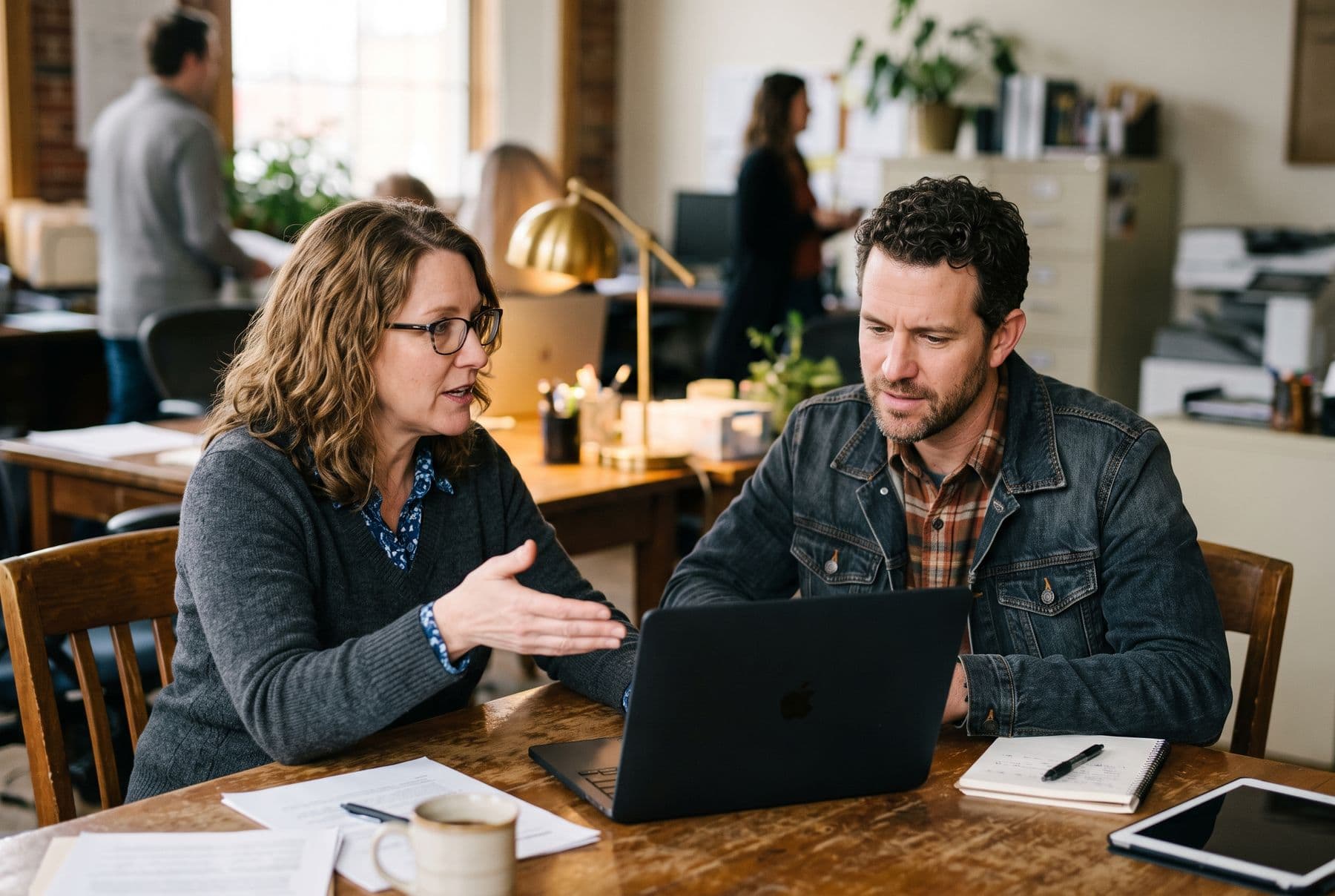 A CPA and a business owner reviewing financial results together on one laptop